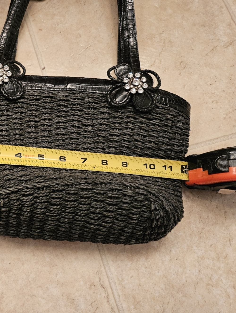 Brighton Black Woven Tote with Rhinestone Flower Accents - Picture 5 of 7